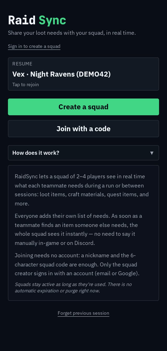 Ta squad active, accessible en un clic depuis l'accueil.