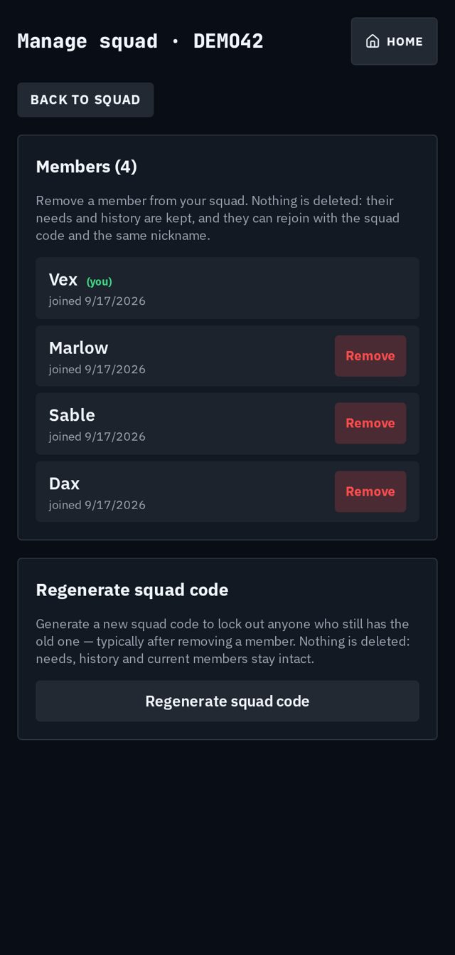 Gère les membres et régénère le code quand tu veux.